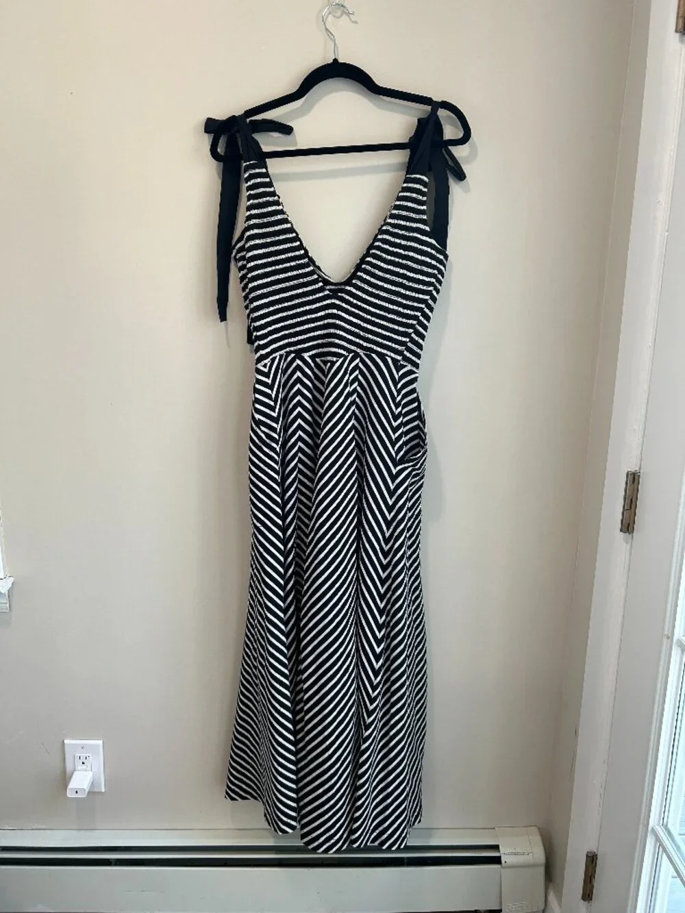 Free People Free-est Cecilia Midi Dress NWT M Black White Stripe Tie Strap Coast - Picture 10 of 12
